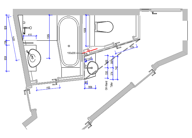 Flurwand – Nassbereich und Flurwand – Plan